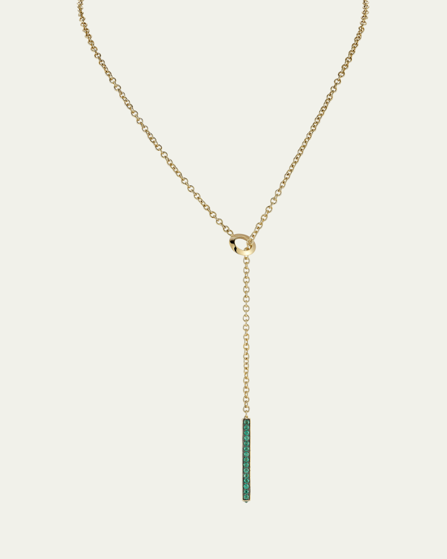 18K Yellow Gold and Green Emerald 3mm Bar Necklace