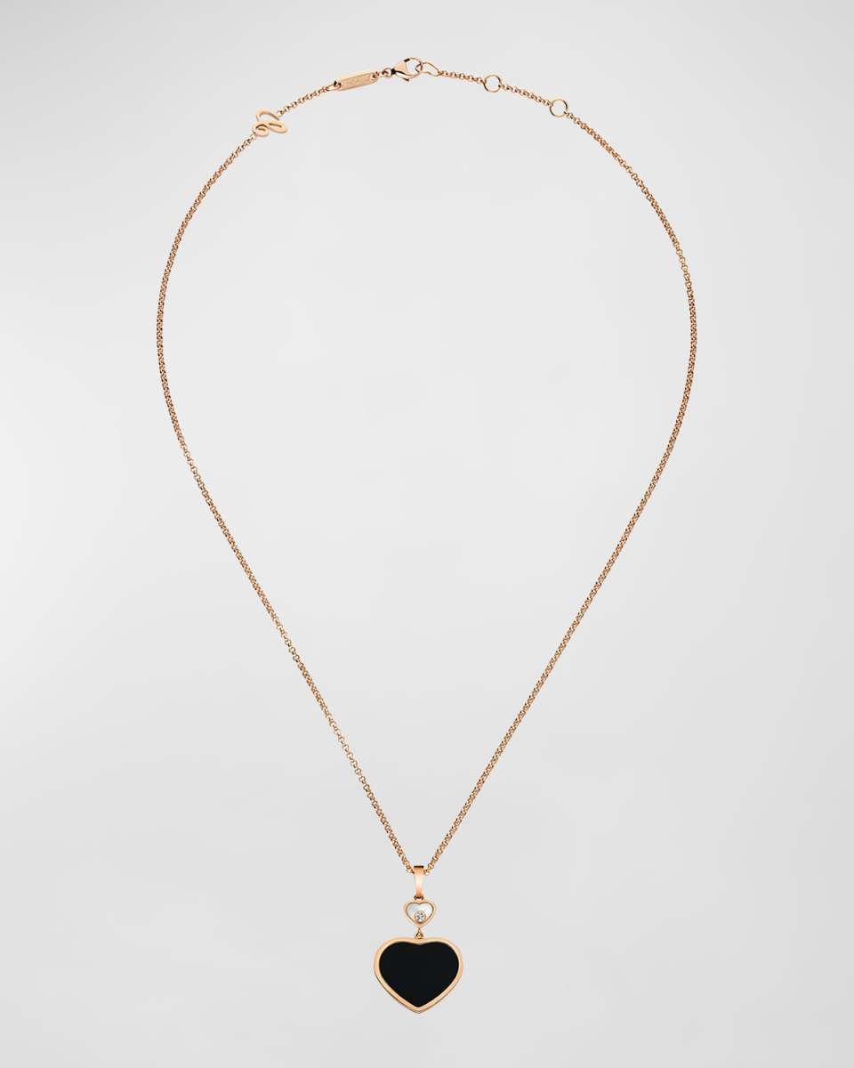 Happy Hearts 18K Rose Gold Onyx & Diamond Pendant Necklace