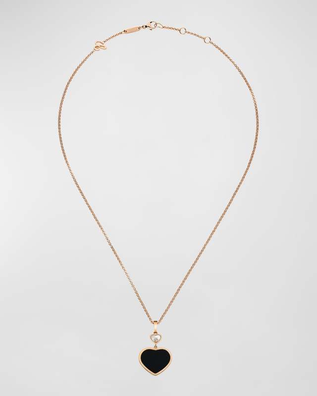 Happy Hearts 18K Rose Gold Onyx & Diamond Pendant Necklace