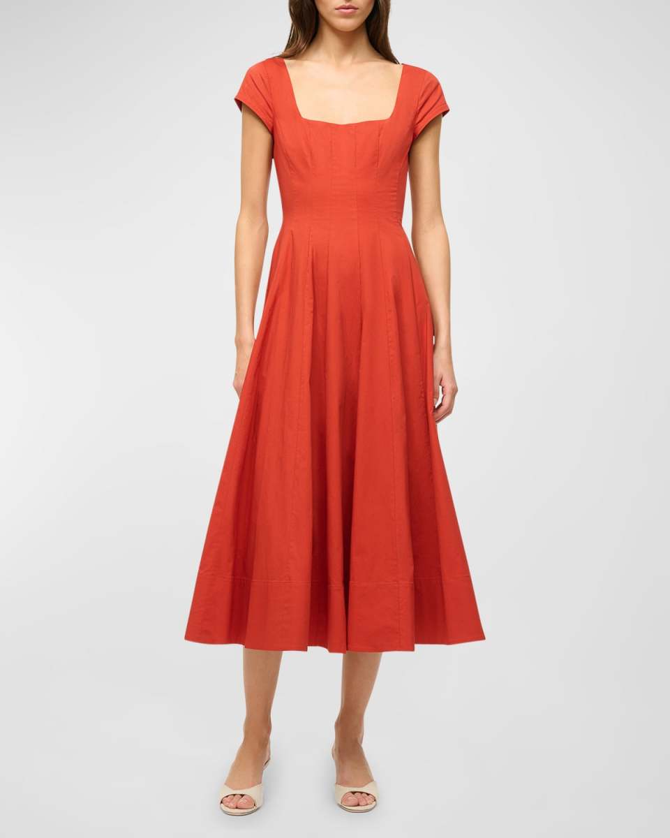 Wells Short-Sleeve Cotton Poplin Midi Dress