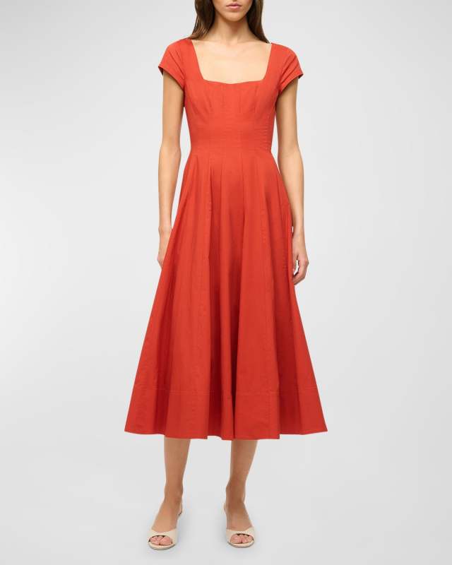 Wells Short-Sleeve Cotton Poplin Midi Dress