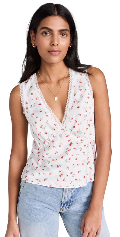 WAYF Lace Trim Top Ivory Ditsy