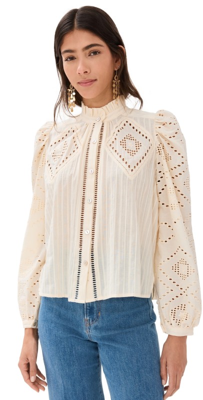 Alix of Bohemia Annabel Pearl Eyelet Shirt Ivory