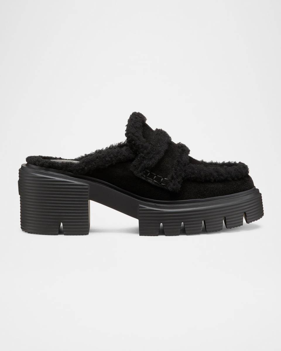 Lennox Suede Shearling Loafer Mules