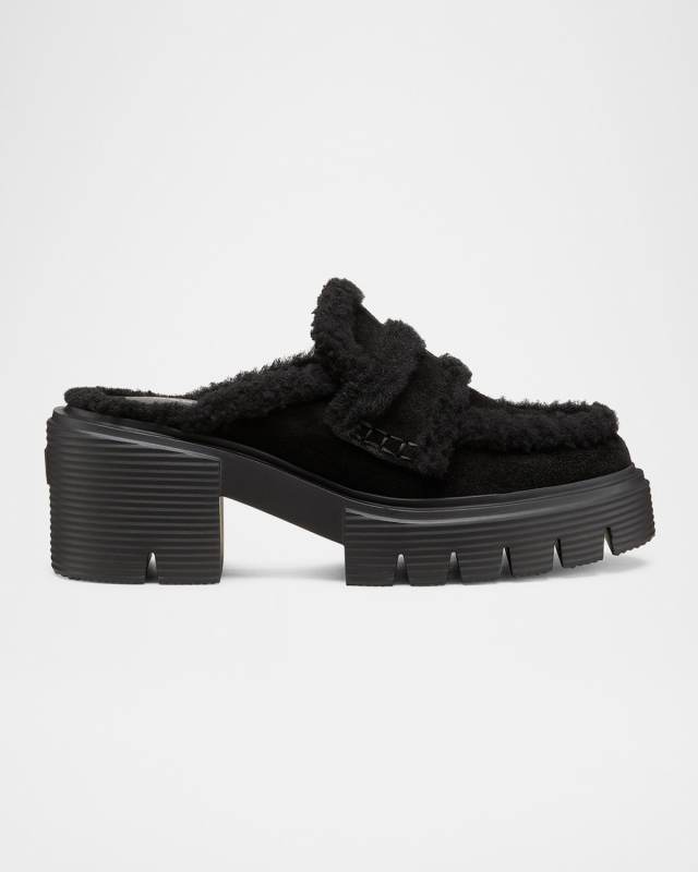 Lennox Suede Shearling Loafer Mules