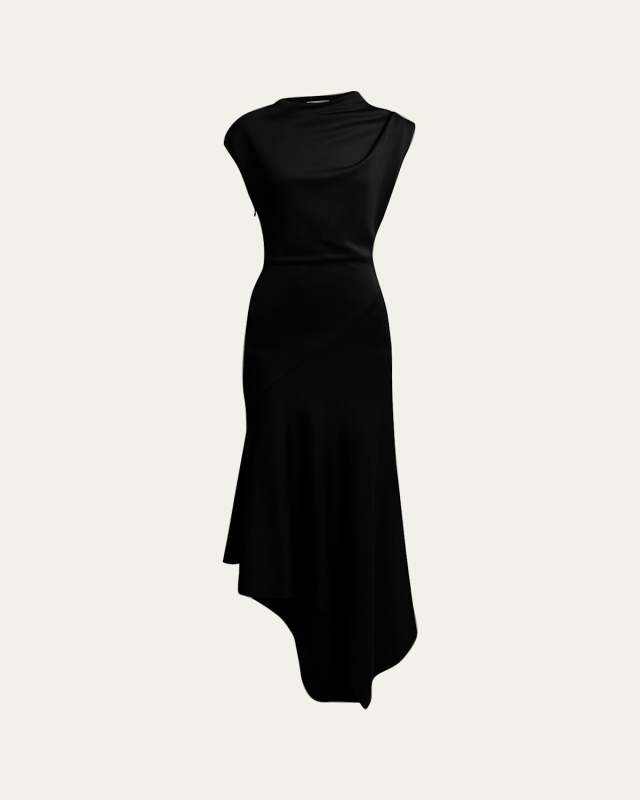 Asymmetric Draped Midi Dress