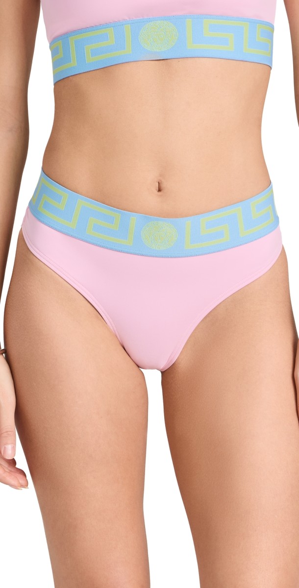 Versace Swim Slip Lycra Vita Recycled Bikini Bottoms Pastel Blue/Pink/Pale Yellow