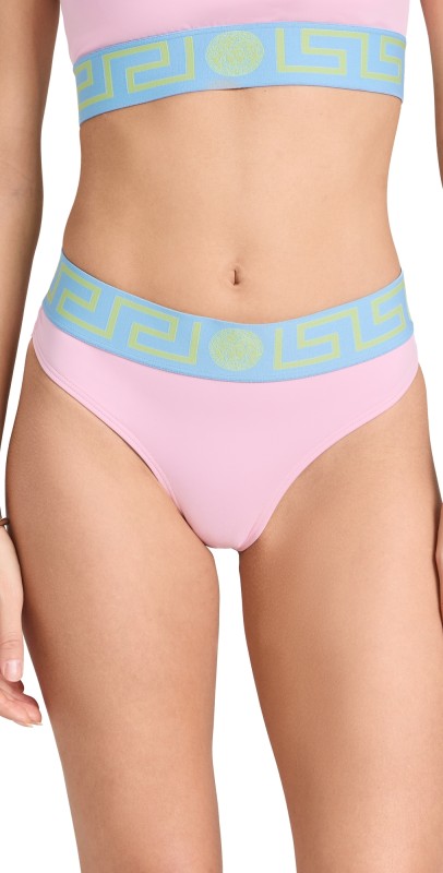 Versace Swim Slip Lycra Vita Recycled Bikini Bottoms Pastel Blue/Pink/Pale Yellow