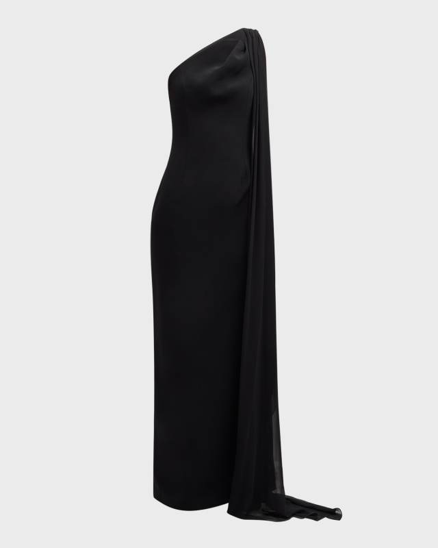 One-Shoulder Draped Column Gown