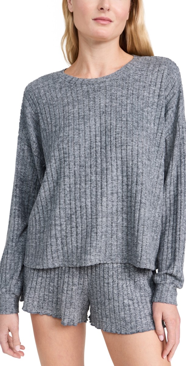 Z Supply Daydream Rib Long Sleeve Top Charcoal Heather