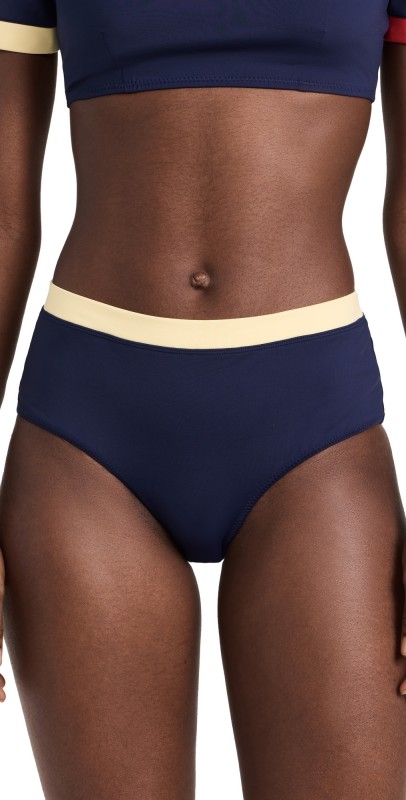 STAUD Devon High Rise Bikini Bottoms Navy Colorblock
