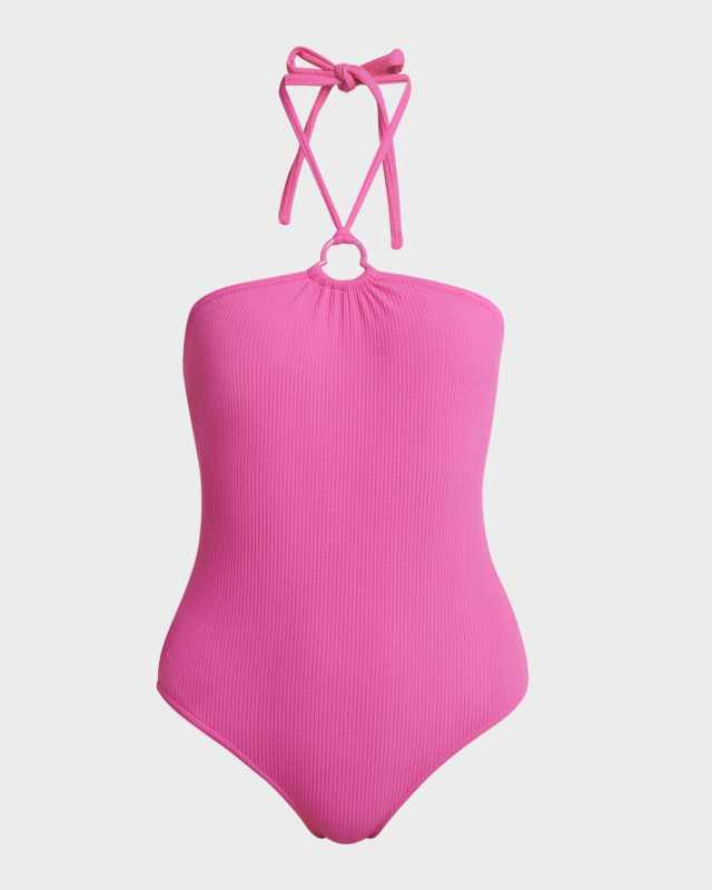 Ribbed Halter One-Piece Swimsuit