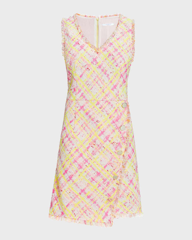 Elia Sleeveless Fringe-Trim Tweed Midi Dress
