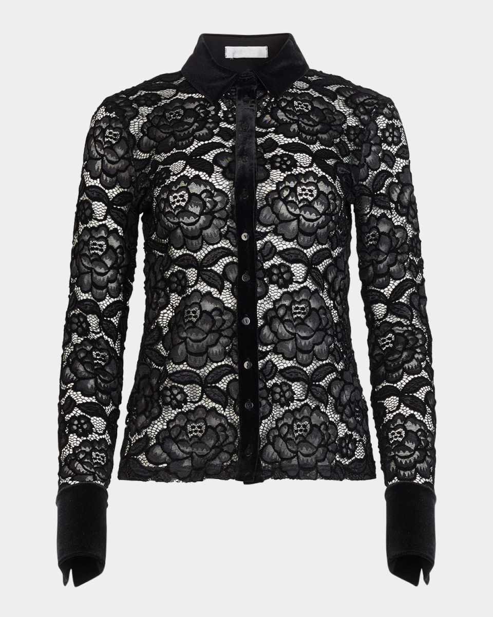 Salinger Embroidered Net and Velvet Shirt