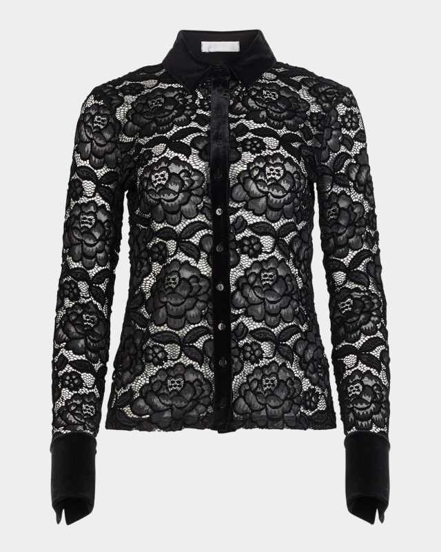Salinger Embroidered Net and Velvet Shirt
