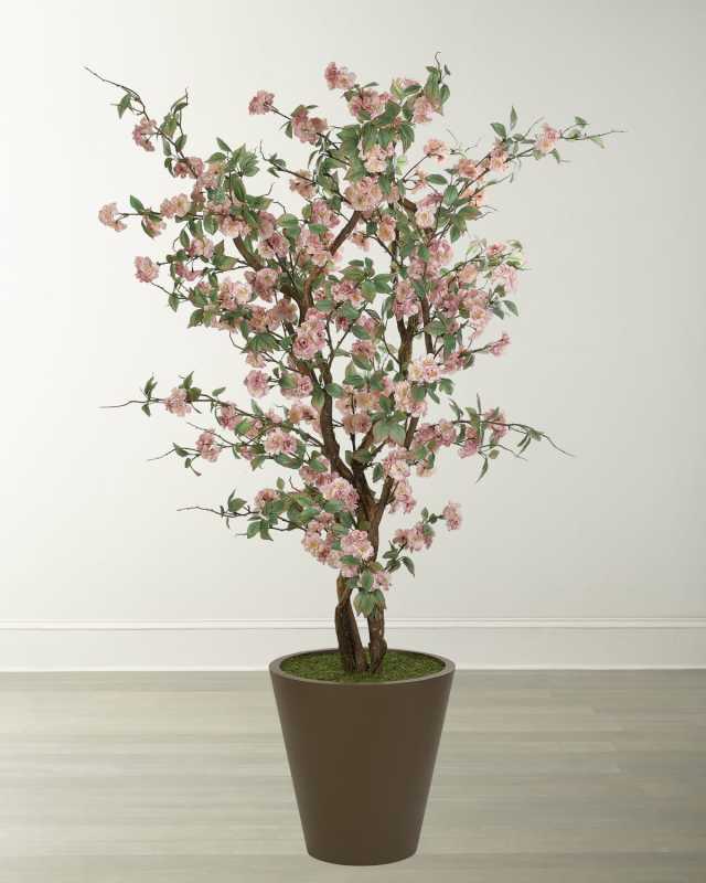 Faux Apple Blossom Arrangement in Glass Planter