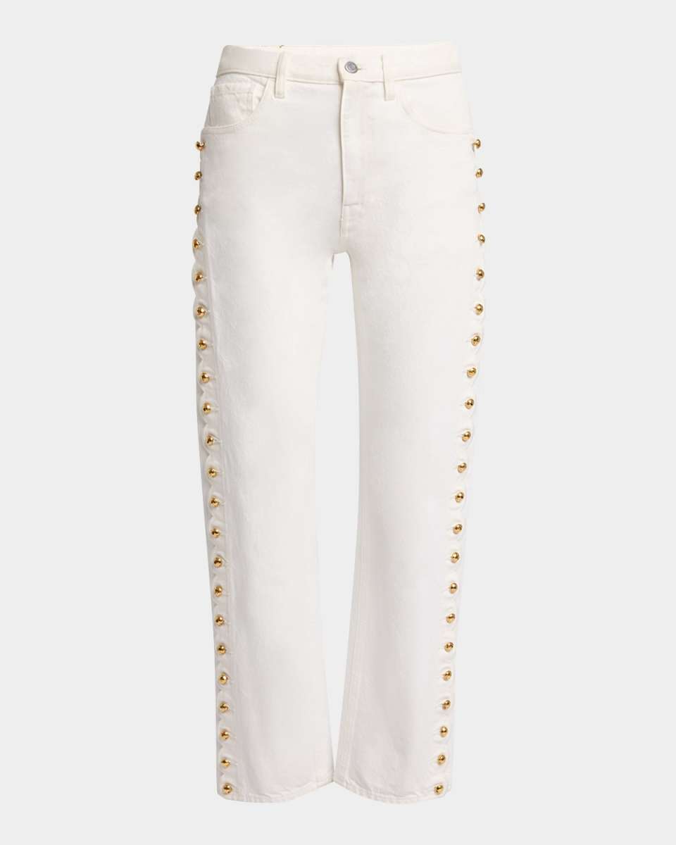 Button-Side Straight-Leg Ankle Denim Pants