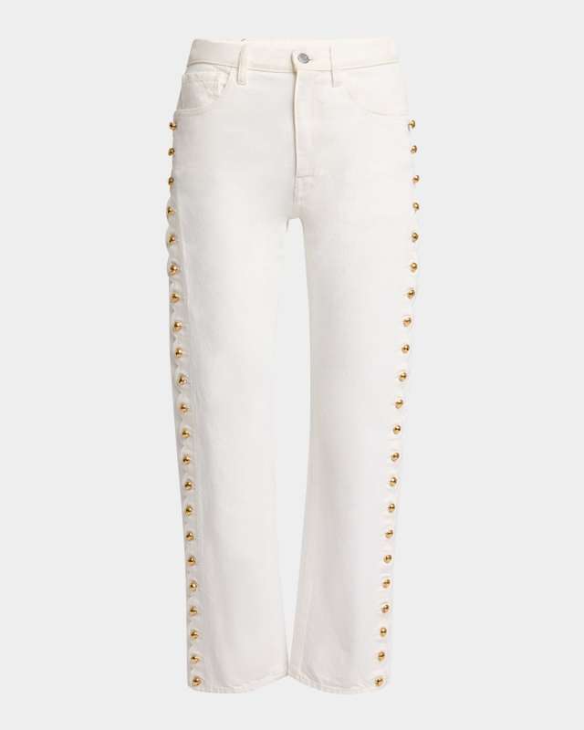 Button-Side Straight-Leg Ankle Denim Pants