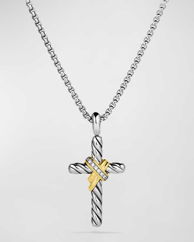 X Cross Necklace with Diamonds and 14K Gold