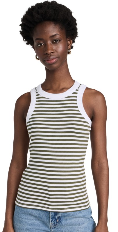 Madewell Brightside Rib Cutaway Crop Tank Warhol Stripe Loden