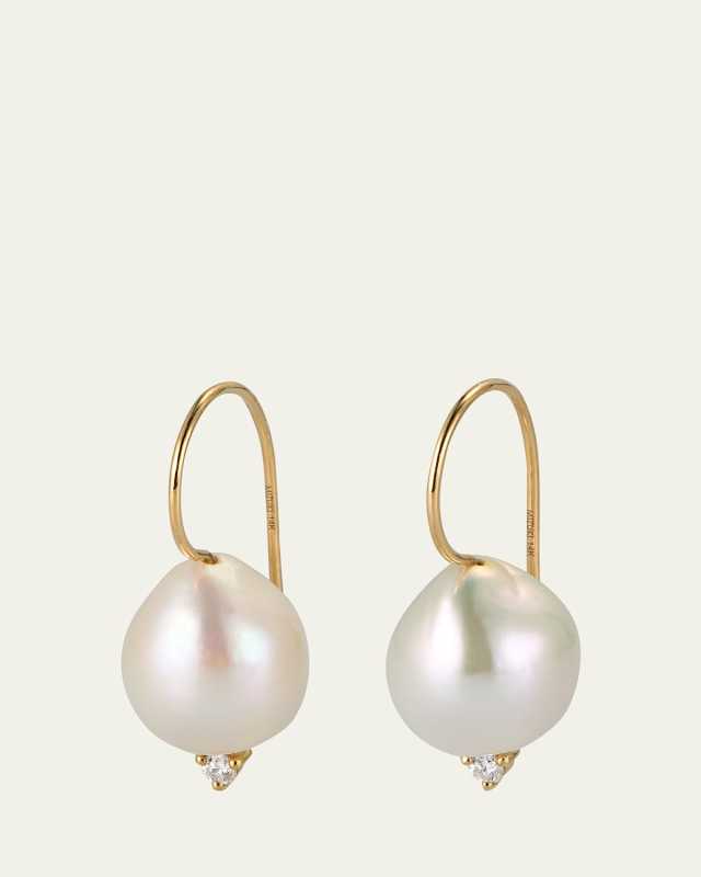 14k Gold Freshwater Pearl and Diamond Drop Earrings