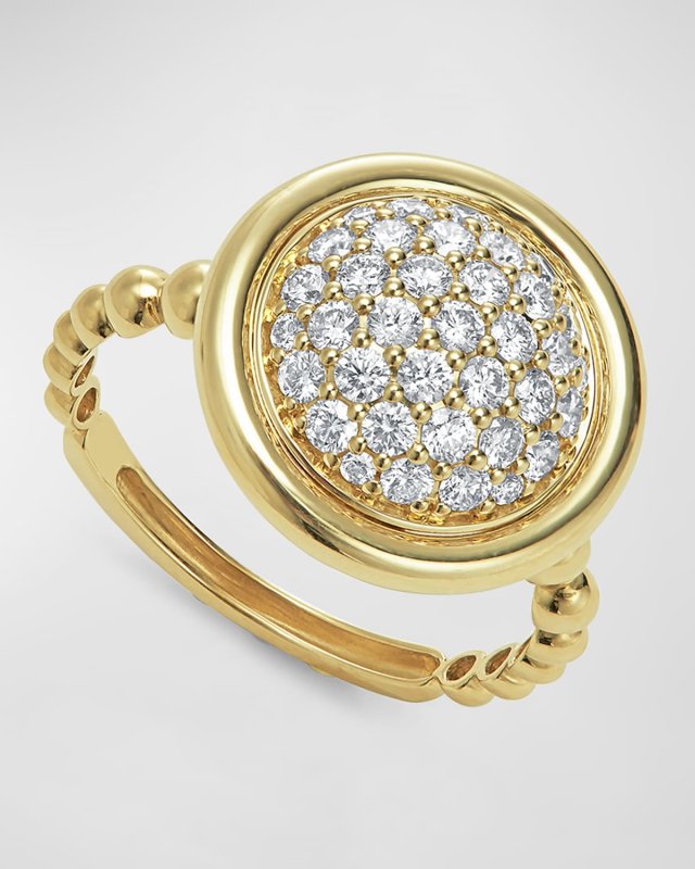 18K Gold Pave Diamond Ring, Size 7