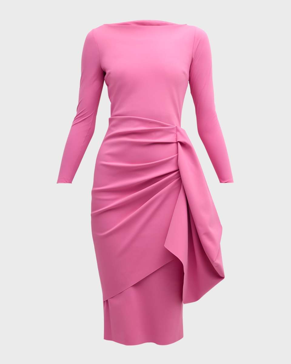 Hypnos Draped Bateau-Neck Bodycon Midi Dress