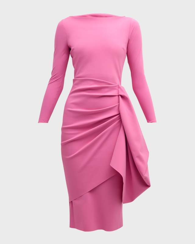 Hypnos Draped Bateau-Neck Bodycon Midi Dress