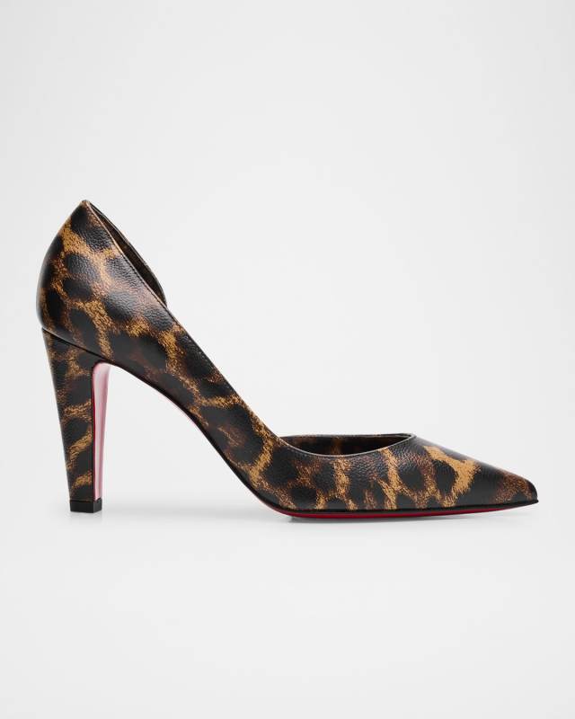 Vibella Red-Sole Leopard-Print Leather Pumps