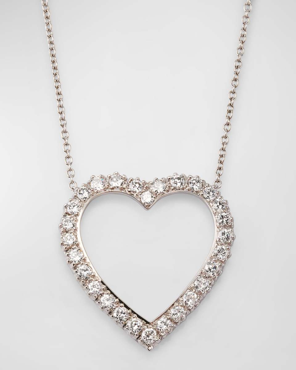 Estate Platinum Diamond Open Heart Pendant Necklace