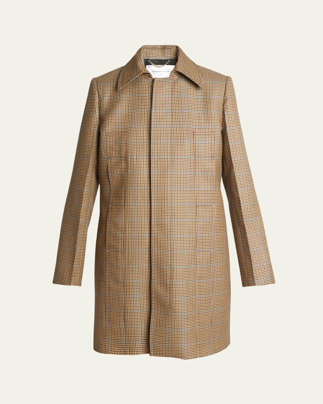 Houndstooth Tailored Wool Car Coat