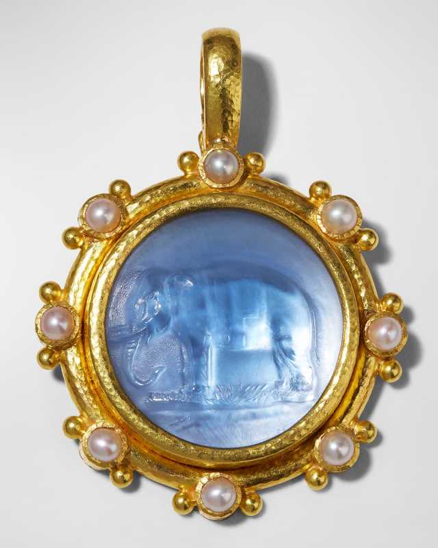 19K Elephant Venetian Glass Intaglio Pendant