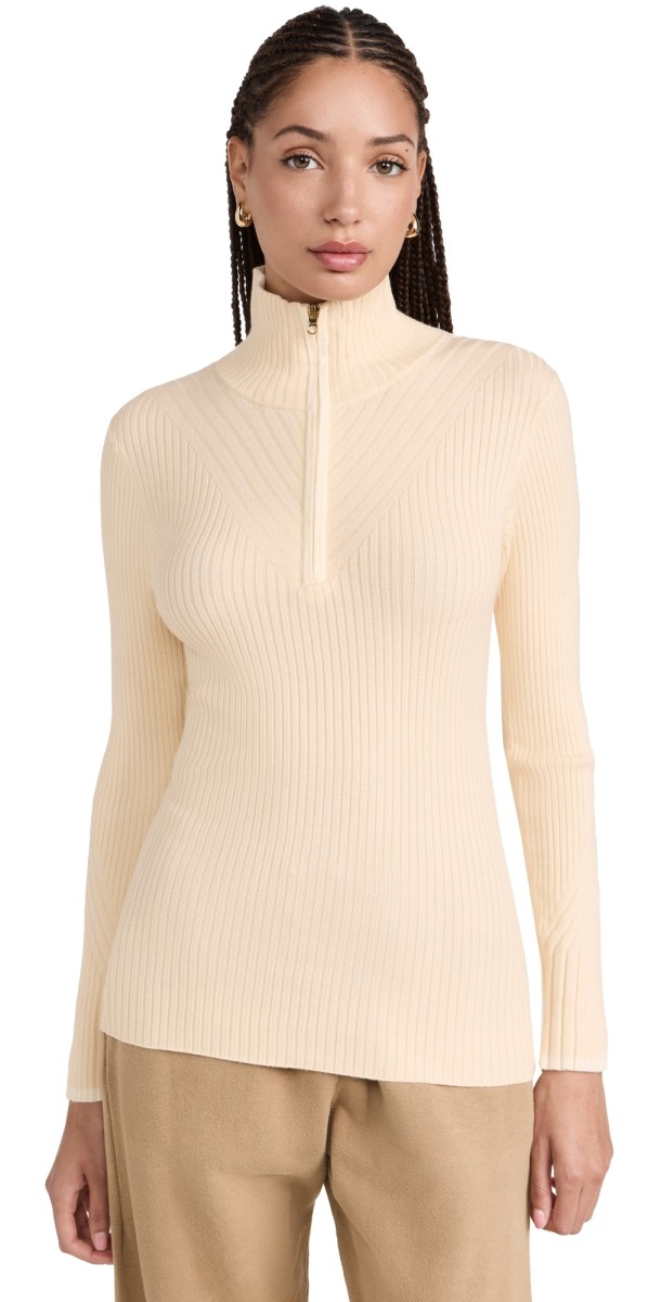 Varley Demi Half Zip Knit Pullover Whitecap Grey