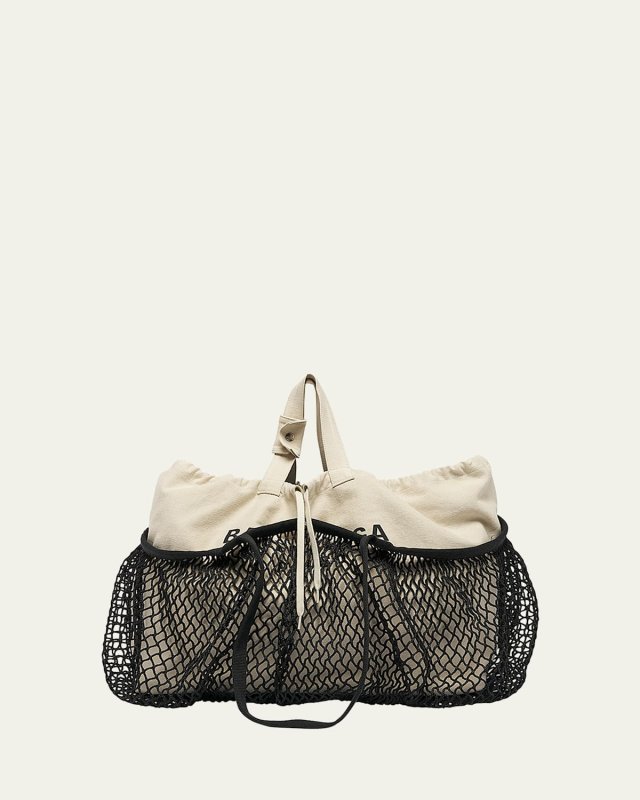 24/7 Medium Washed Canvas and Fishnet Tote Bag