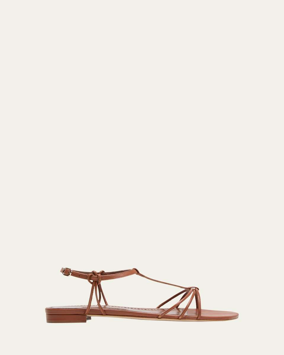 Strappy Leather T-Strap Flat Sandals