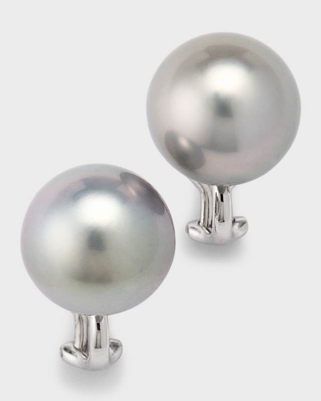 18K White Gold Gray Tahitian Pearl Stud Earrings