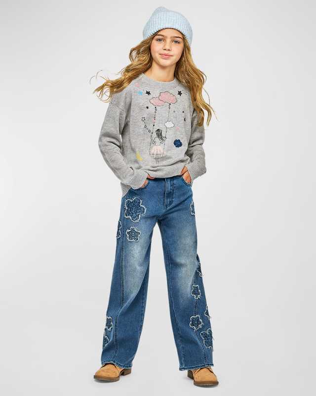 Girl's Jeans W/ Flower Patches, Size 4-1
