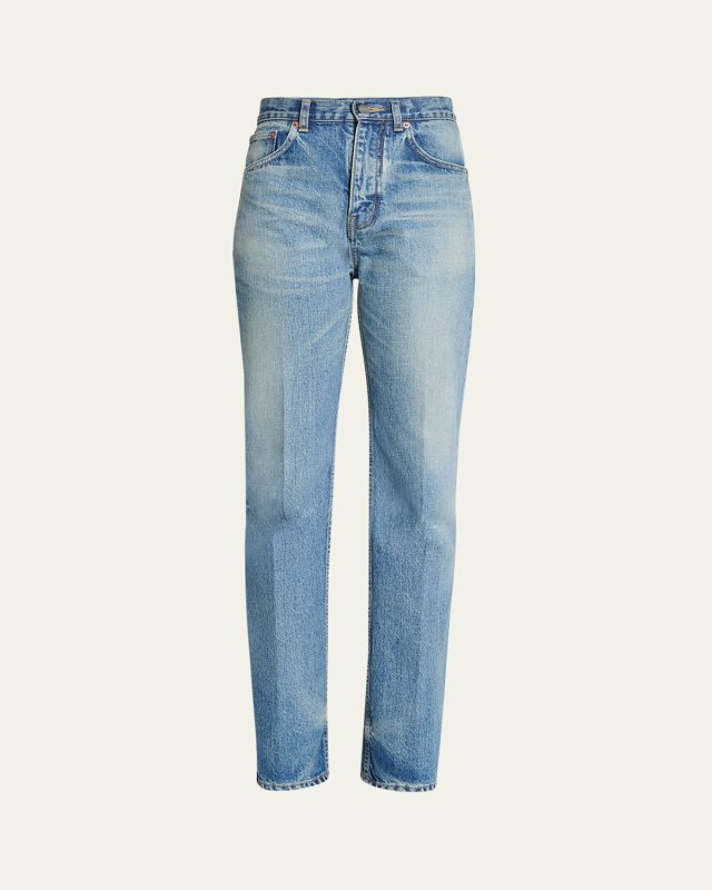 High Waisted Straight Leg Denim Pants