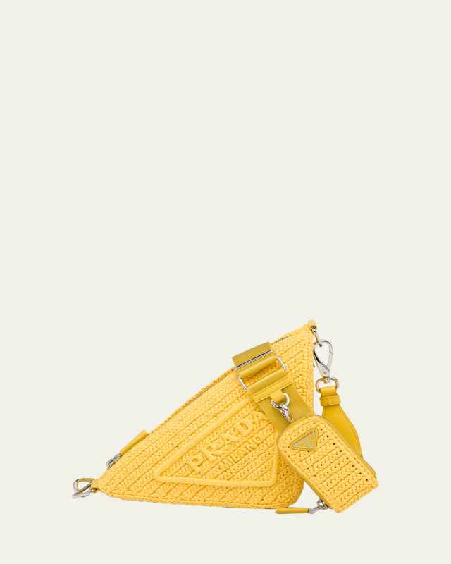 Triangle Logo Raffia Shoulder Bag