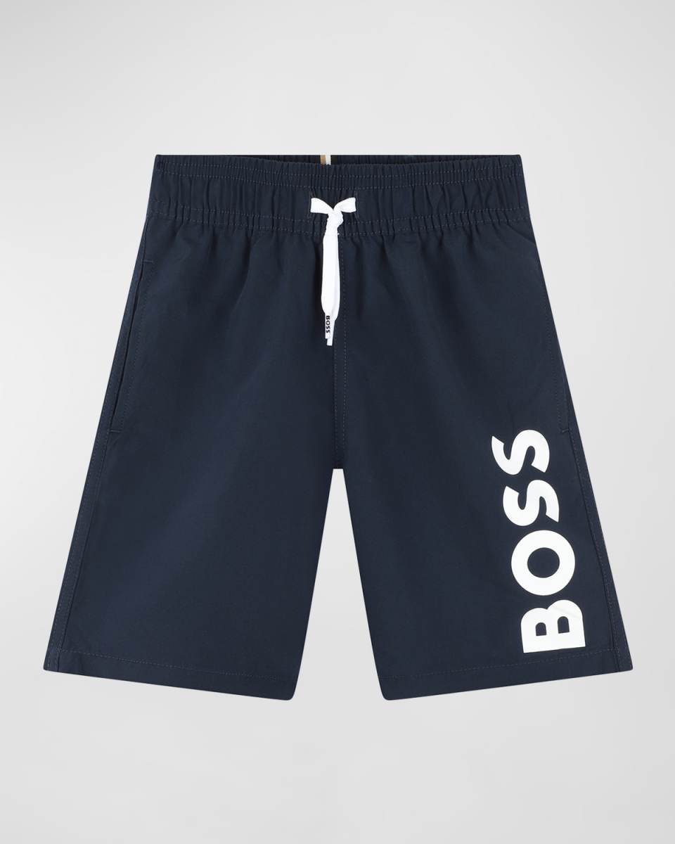 Boy's Logo-Print Swim Trunks, Size 14-16