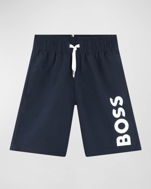Boy's Logo-Print Swim Trunks, Size 14-16