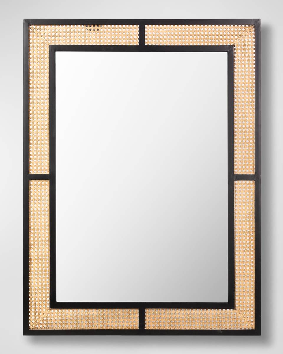 Anasa 40" Woven Cane Wall Mirror, Black