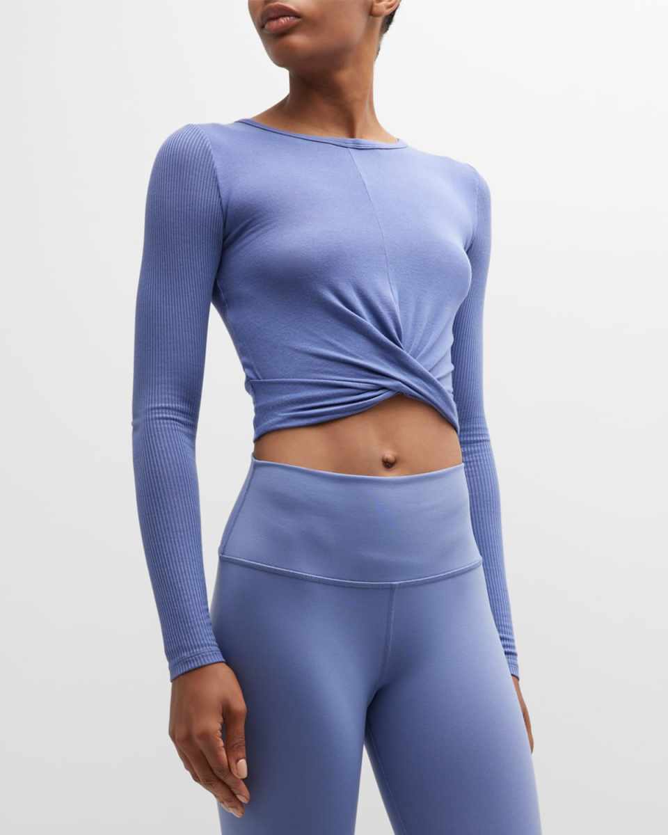 Cross-Front Long-Sleeve Crop Top