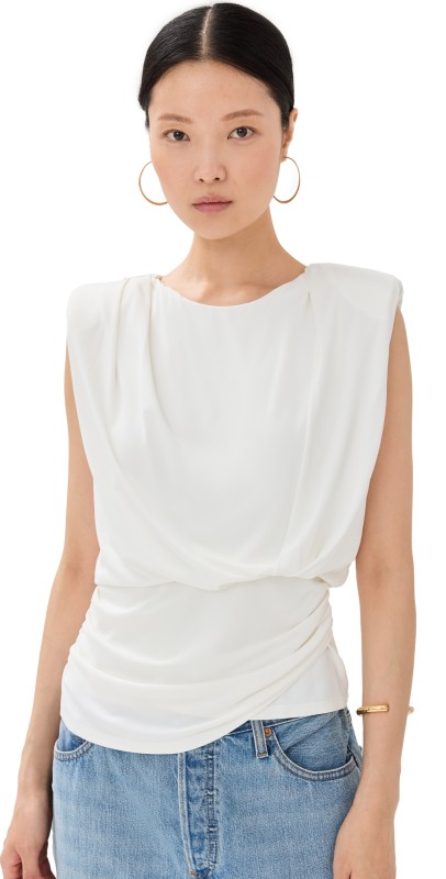 SIMKHAI Daton Sleeveless Draped Top Ivory