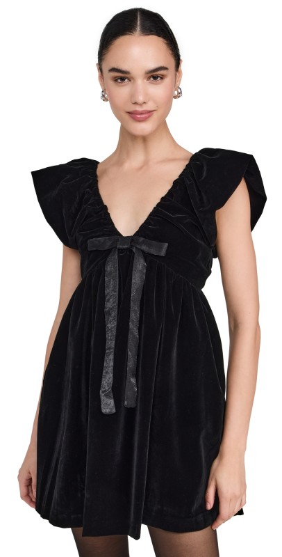endless rose Velvet Satin Bow Mini Dress Black