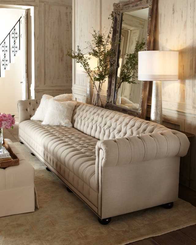Hudson Tufted-Linen Sofa, 76"L