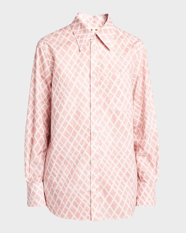 Lattice-Print Long-Sleeve Button-Down Shirt