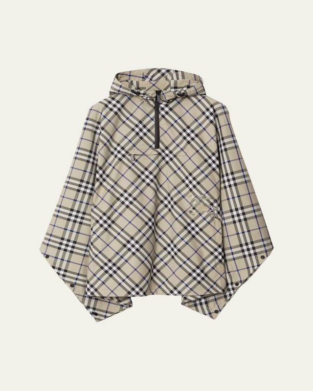 EKD Check Beige Nylon Hooded Poncho