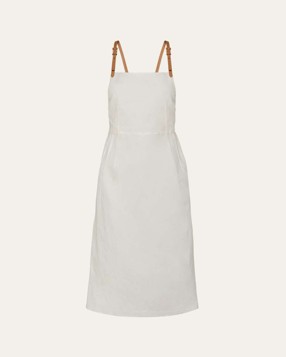 Backless Leather Strap Midi Linen Dress