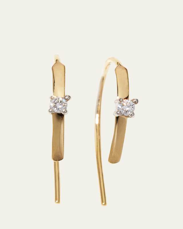 Mini Flat Hooked on Hoop Earrings with Diamonds, 15mm